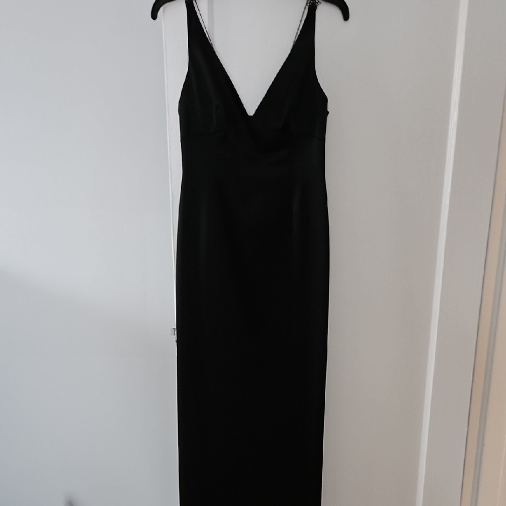 Tahari Black Satin Evening Dress